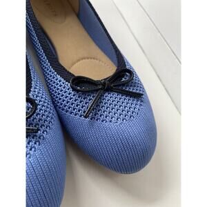 Talbots Blue Knit Pointed Toe Ballet Flats - Bow Accent - Size 10.5 Preppy Knit